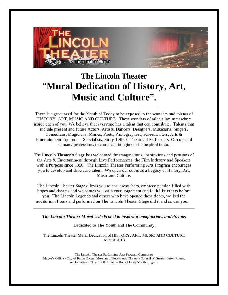 The Louisiana Black History Hall of Fame The Lincoln Theater: Services for Louisiana's Black Hall of Fame